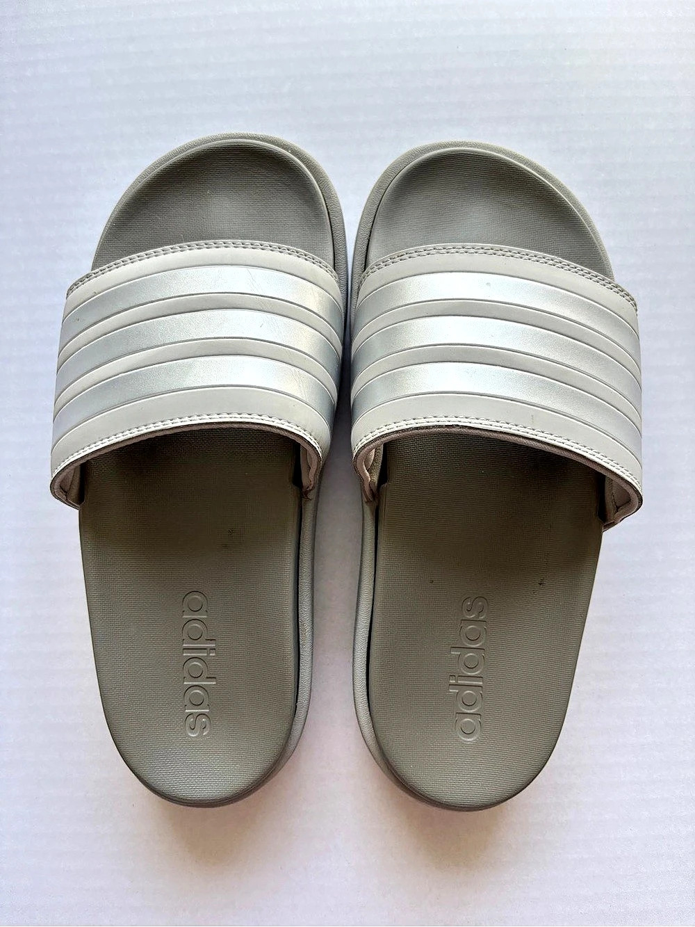 Adidas Women’s Metallic Silver Adilette Platform Slides Size 6